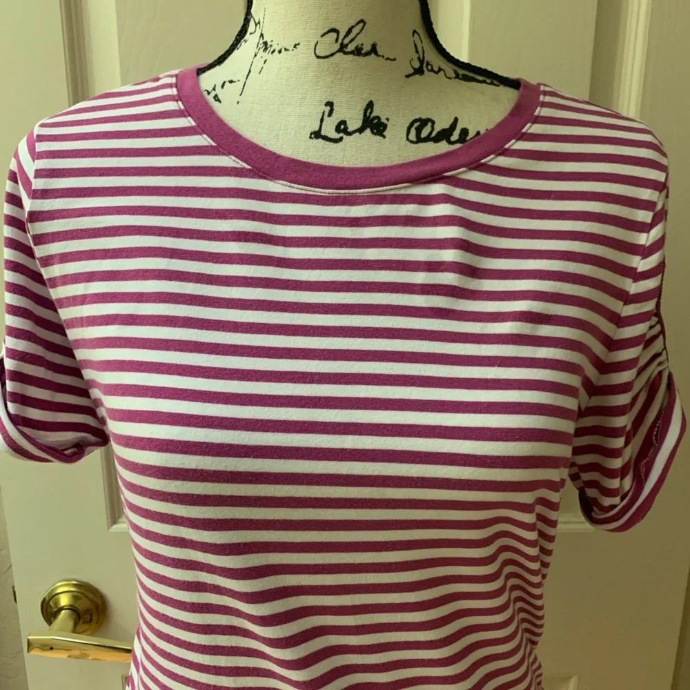 Michael Kors Purple and White Striped Short Sleeve Tee